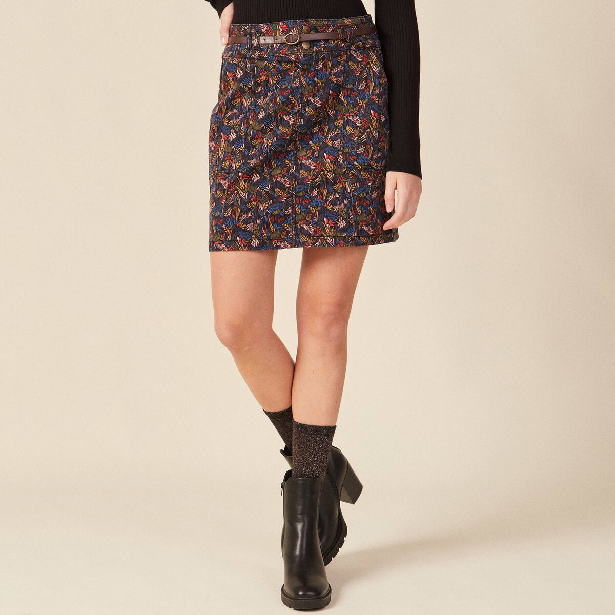 Jupe droite courte multicolore femme