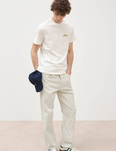 T-shirt droit en coton col rond ecru homme