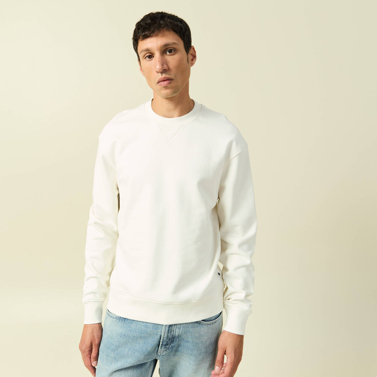 Sweat manches longues en coton ecru homme
