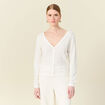 Gilet manches longues ajouré ecru femme