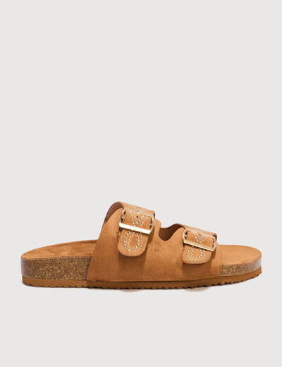 Mules avec d&eacute;tails clout&eacute;s marron femme