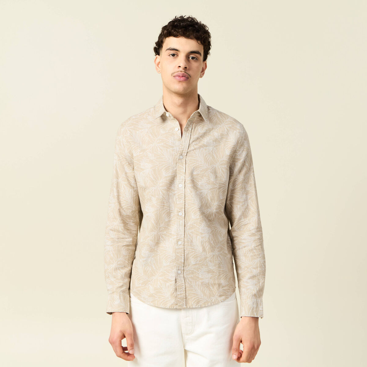 Chemise manches longues beige homme