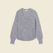Pull manches longues col en V gris clair femme