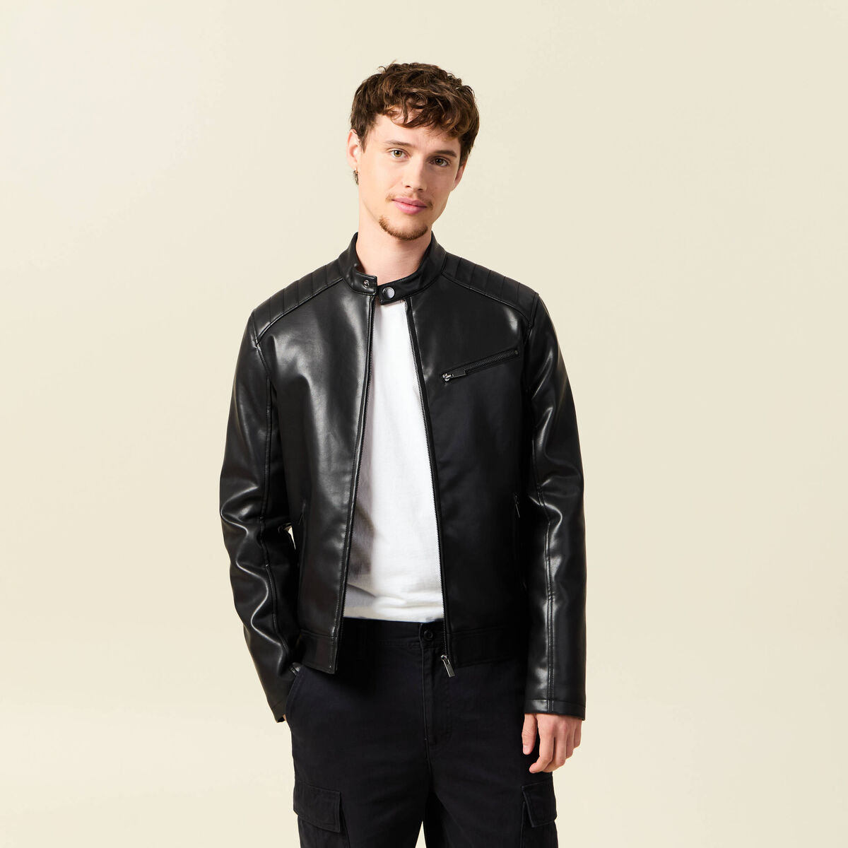Veste manches longues col biker noir homme