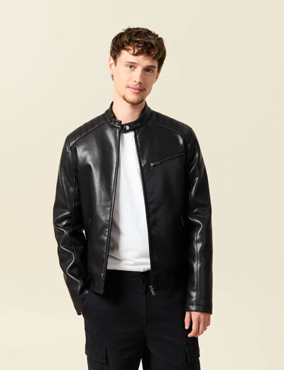 Veste manches longues col biker noir homme