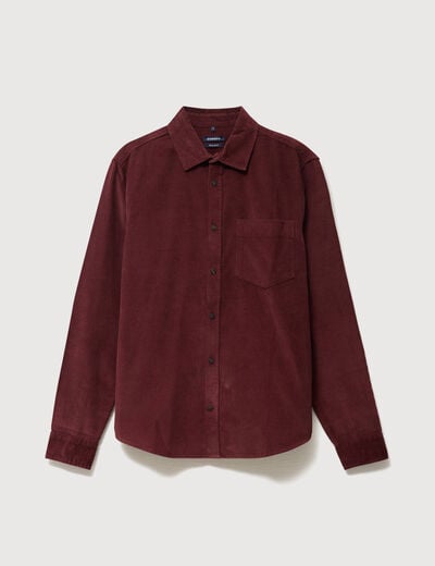 Chemise col classique en velours bordeaux homme