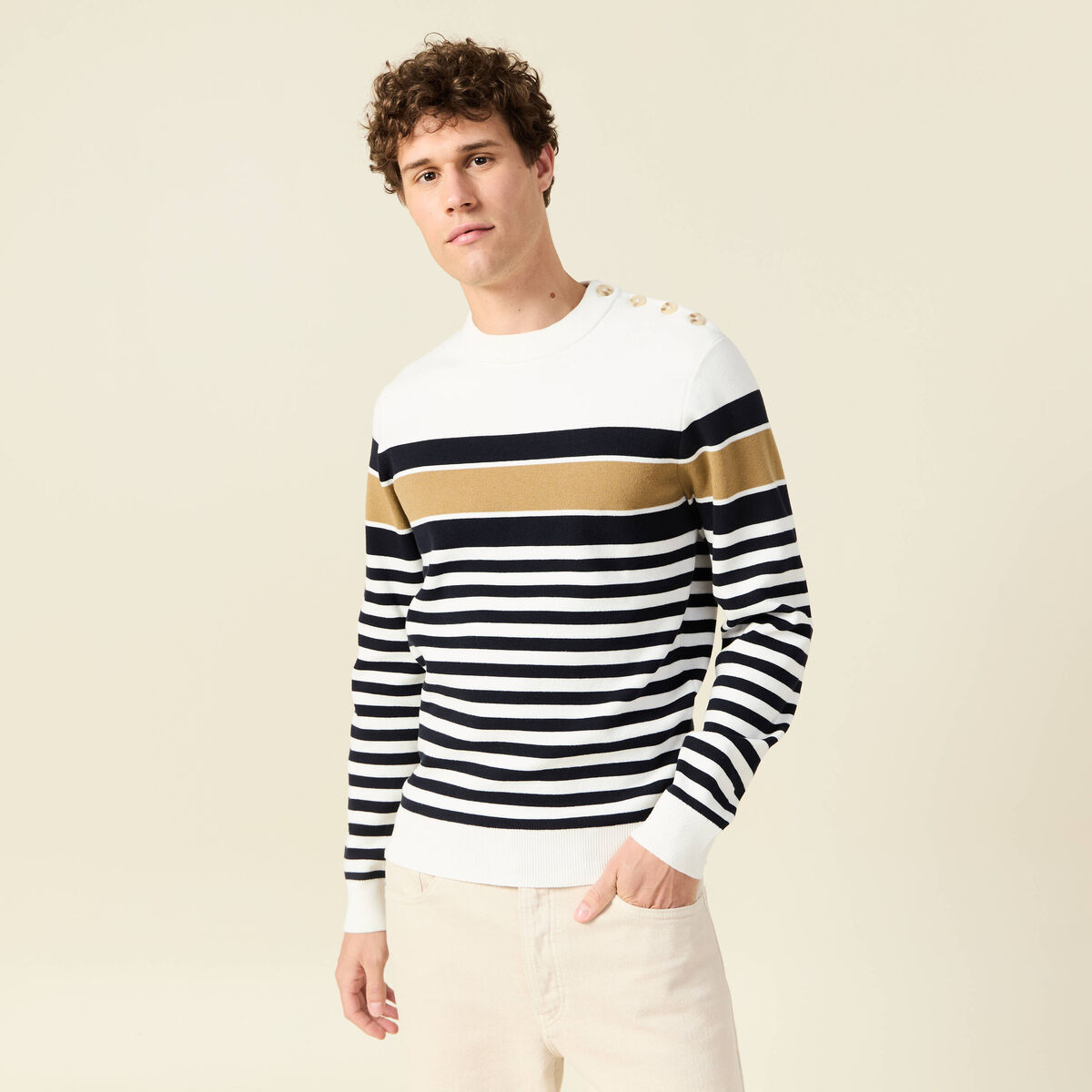 Pull éco-responsable ecru homme