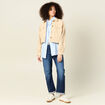 Jeans boyfriend ceintur&eacute; denim brut femme