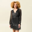 Robe manches longues doubl&eacute;e gris argent femme
