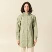 Parka longue droite d&eacute;perlante &agrave; capuche vert kaki femme