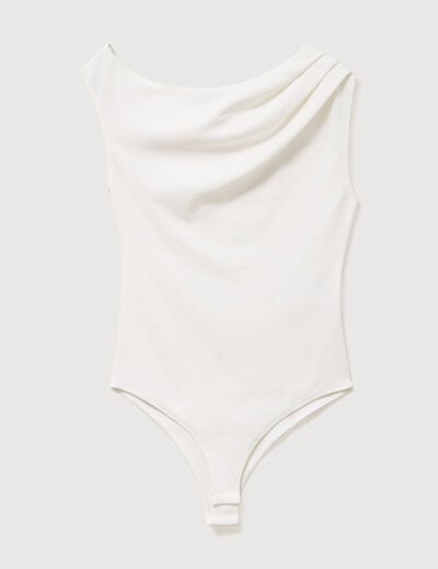 Body ajust&eacute; manches courtes bardot ecru femme