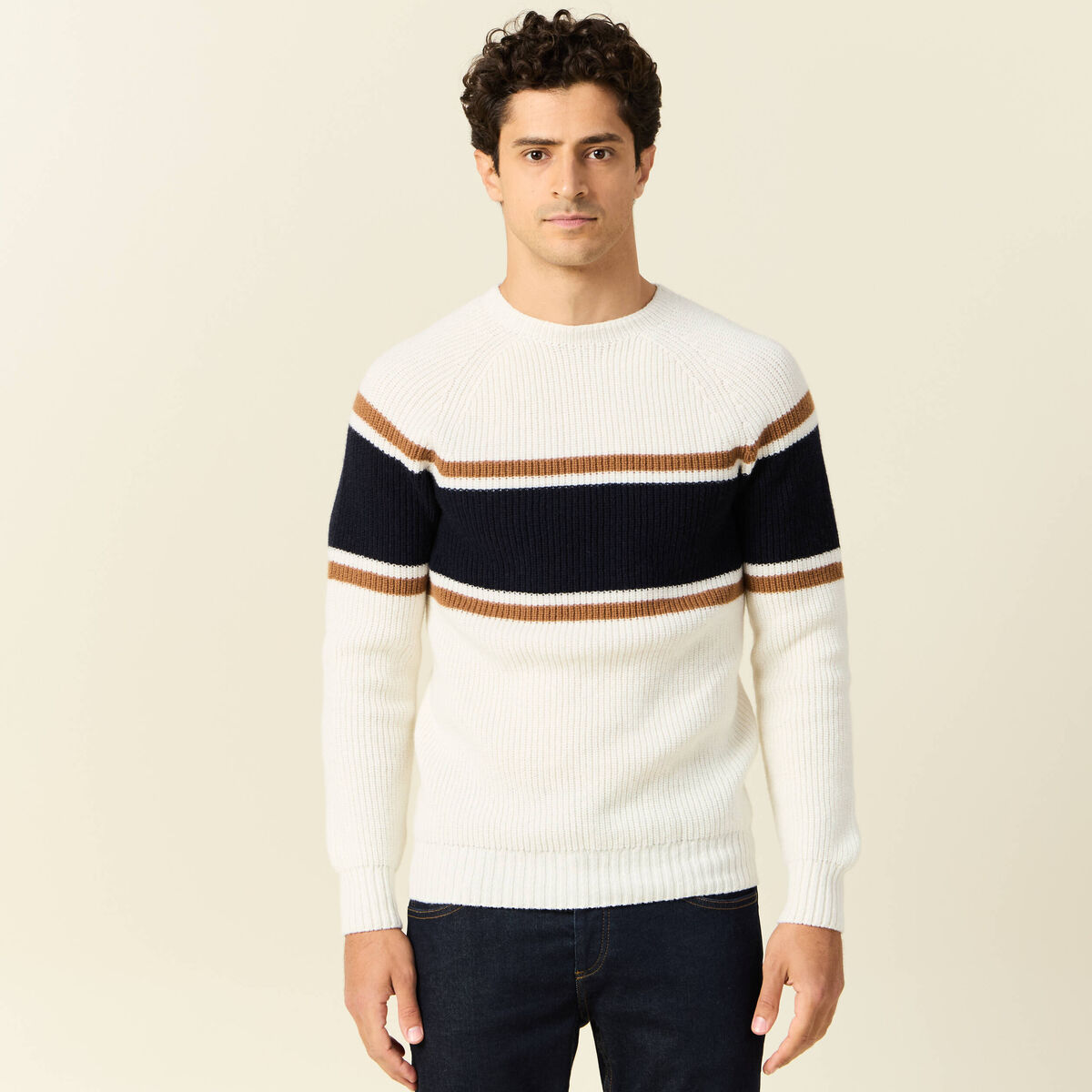 Pull manches longues fabriqué en France ecru homme