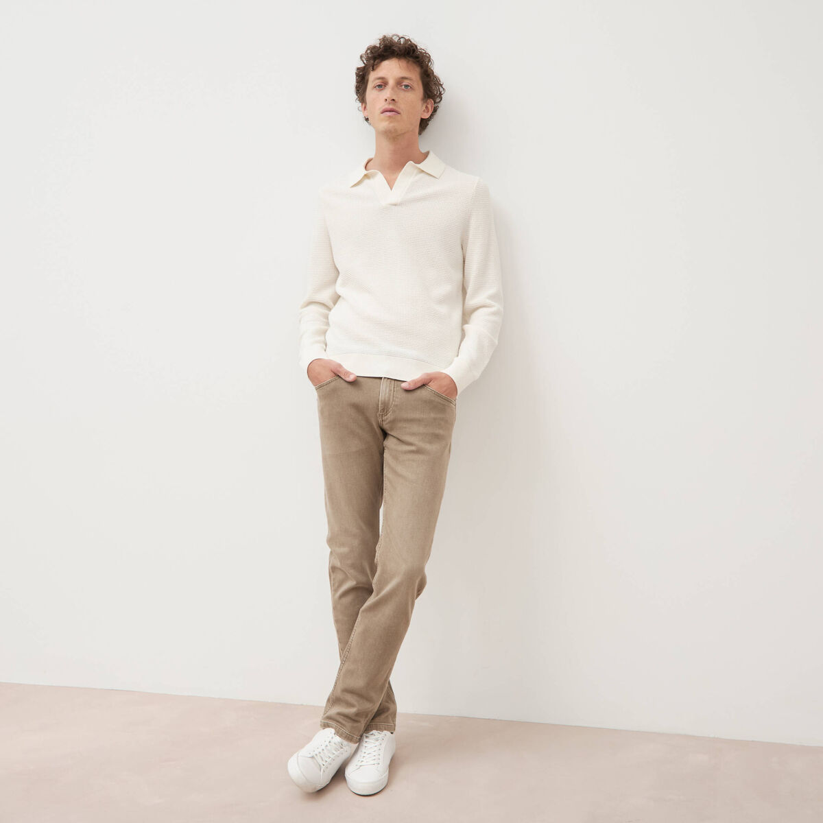 Jeans straight longueur 34 denim denim beige homme
