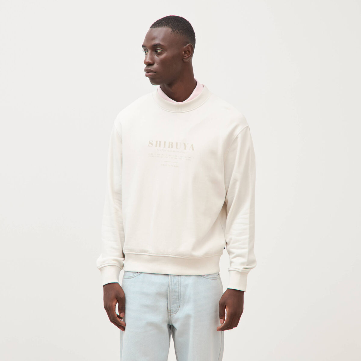 Sweat col rond manches longues gris clair homme