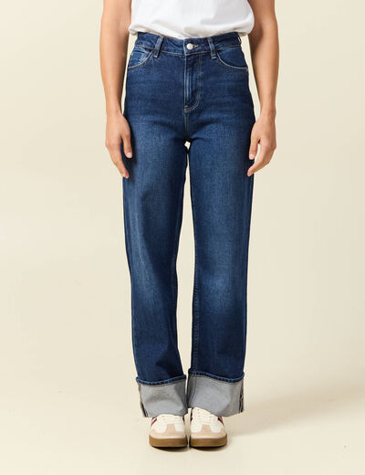 Jeans straight taille haute denim brut femme