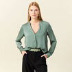 Blouse manches longues satin vert kaki femme