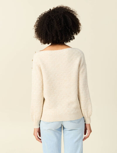 Pull manches longues à boutons ecru femme