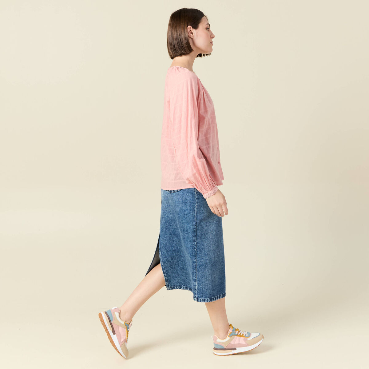 Blouse manches longues rose femme