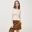 Blouse manches longues dentelle col rond ecru femme