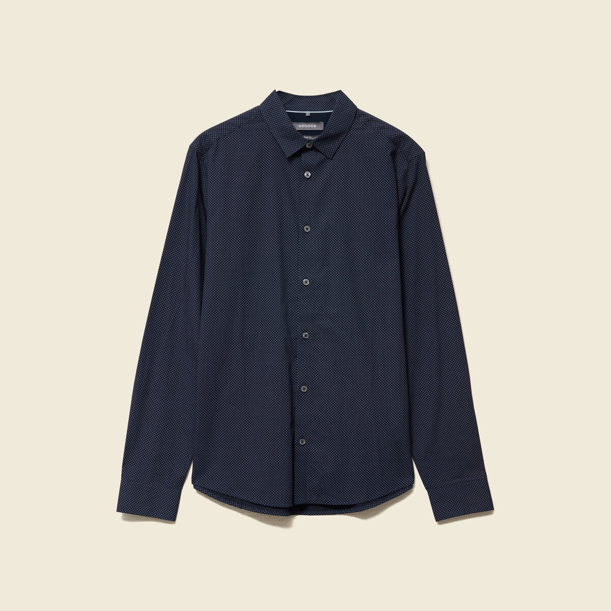 Chemise cintr&eacute;e en coton manches longues bleu marine homme