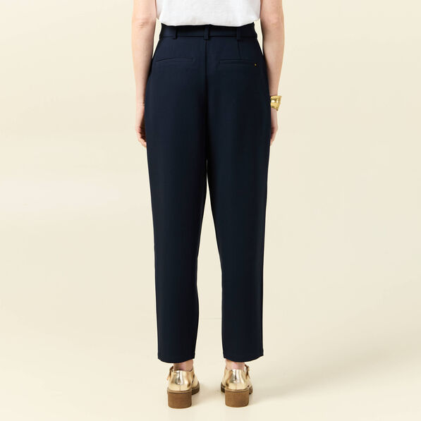 Pantalon carotte ceinturé bleu marine femme