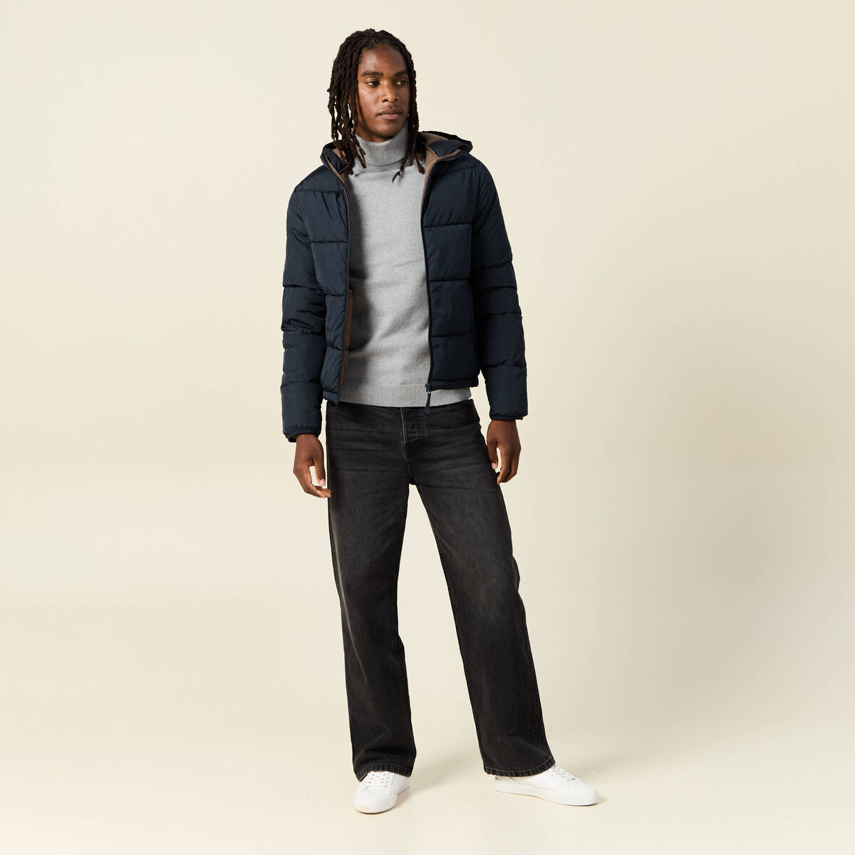 Doudoune &agrave; capuche bleu marine homme