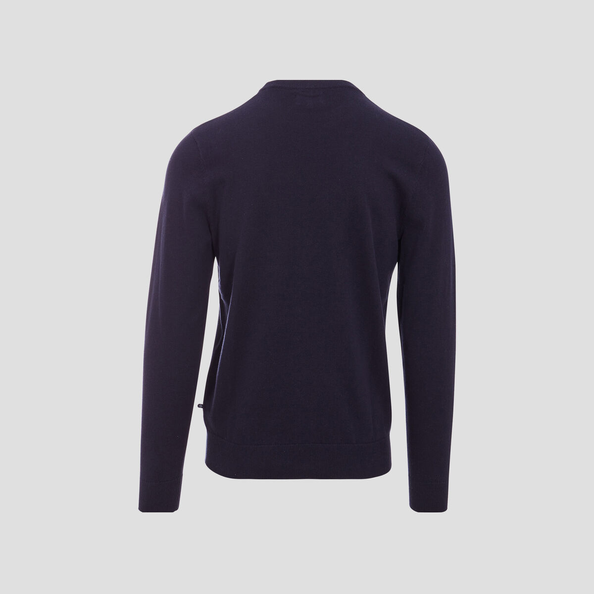 Pull col rond manches longues en coton bleu fonc&eacute; homme