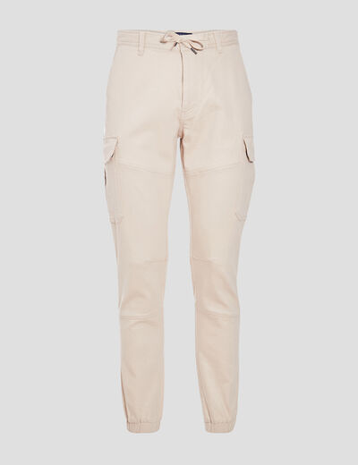 Pantalon cargo taille à cordon beige homme
