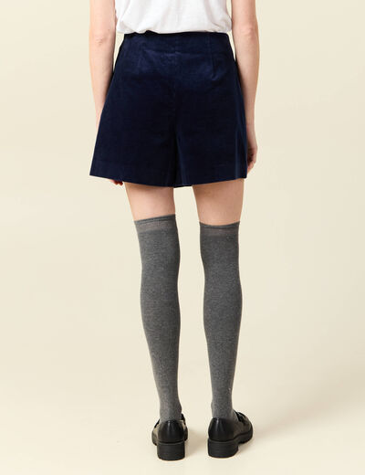 Jupe-short taille haute en velours bleu marine femme