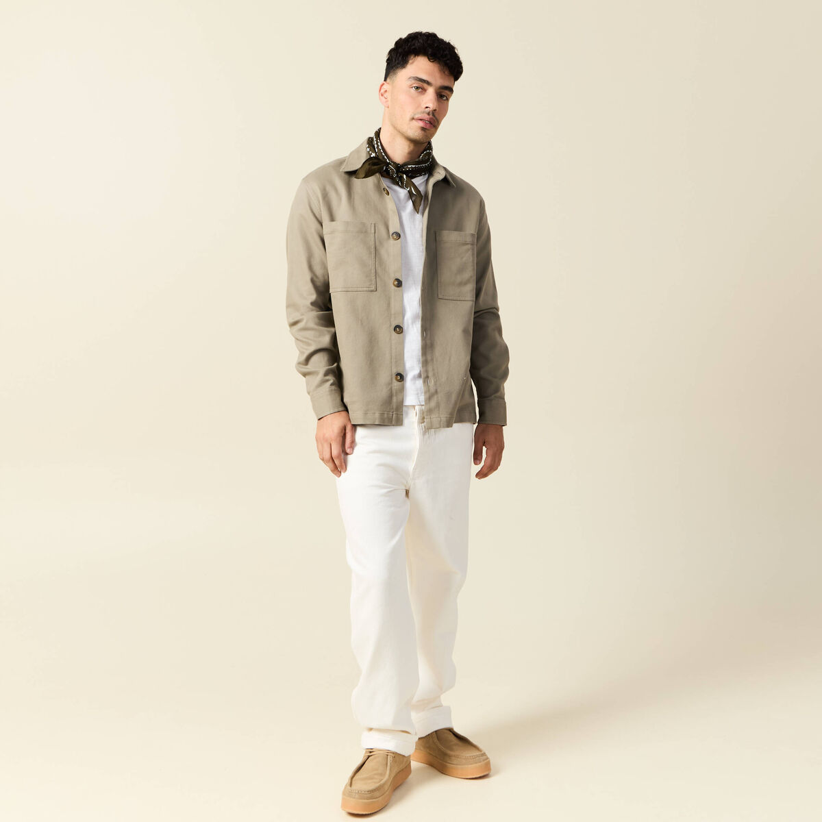 Surchemise manches longues vert kaki homme