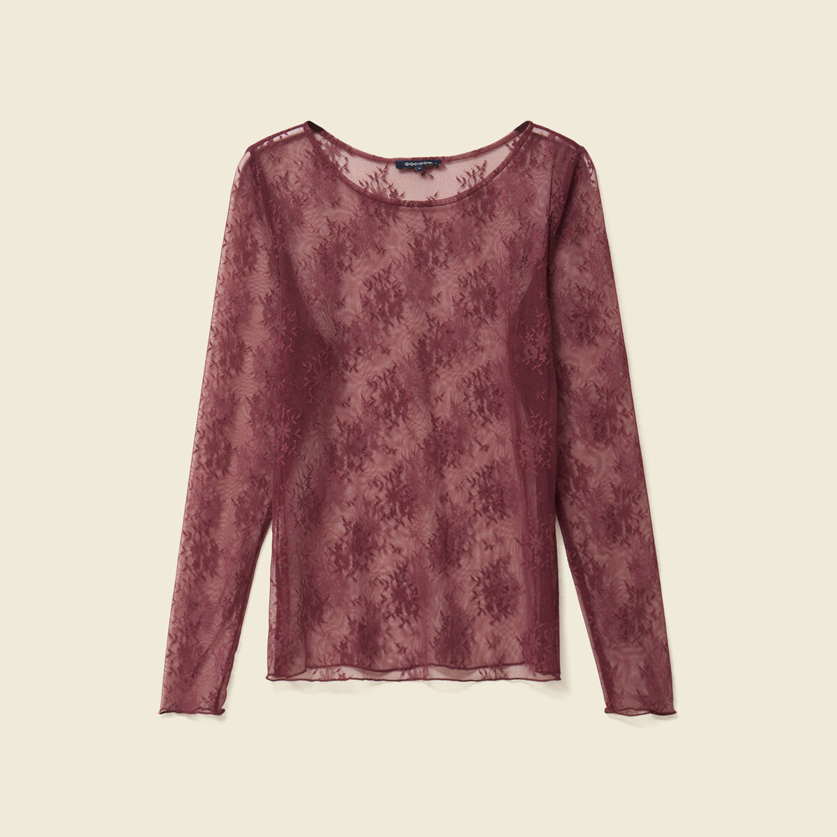 T-shirt ajust&eacute; manches longues col rond bordeaux femme