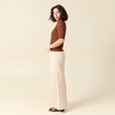 Polo col polo manches coude en coton marron fonc&eacute; femme