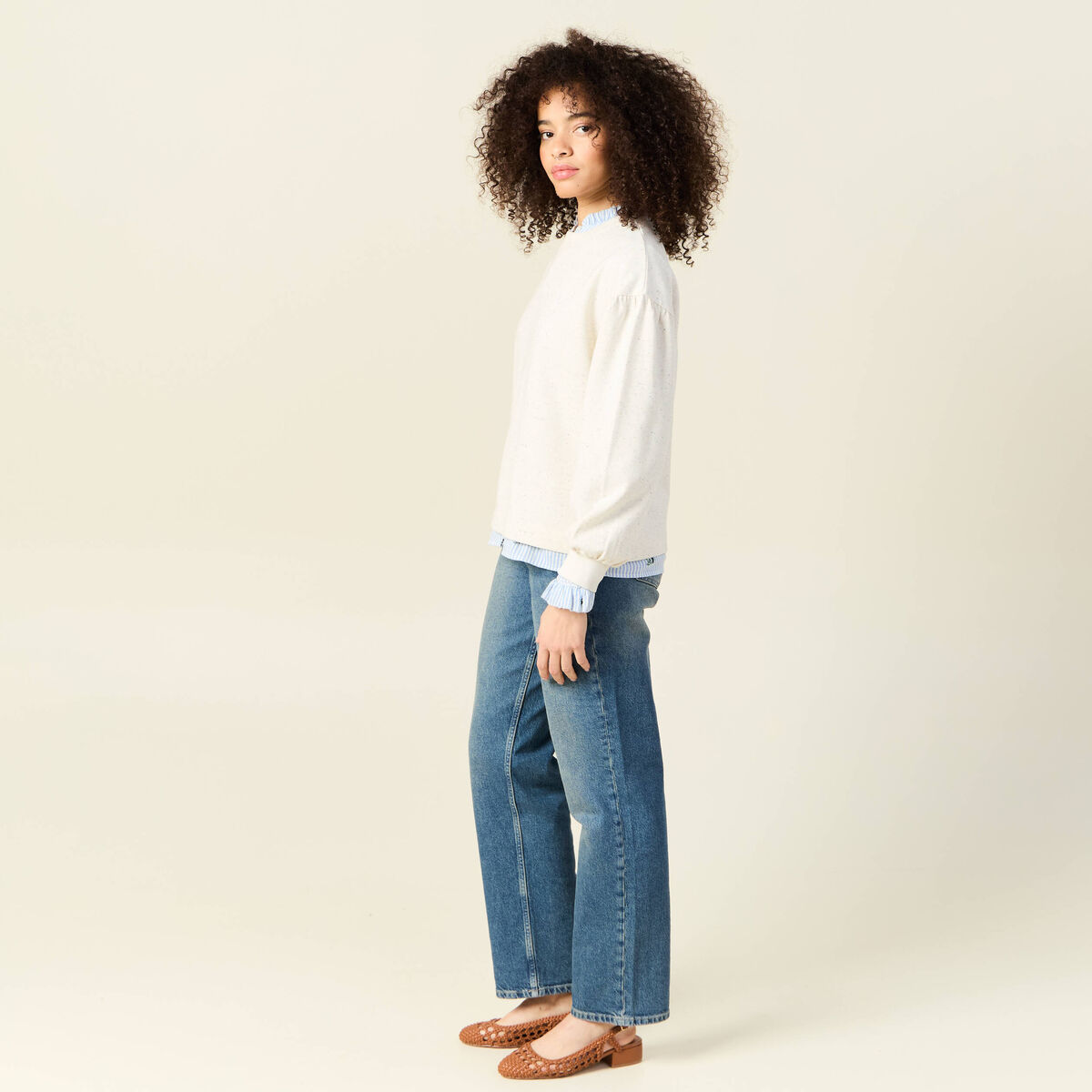 Sweat manches longues ecru femme