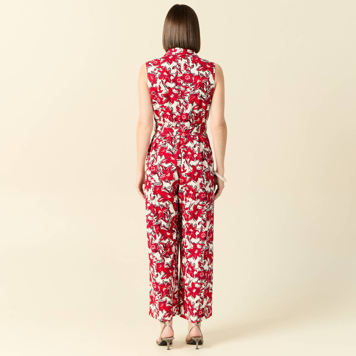 Combinaison pantalon ceinturée rouge femme