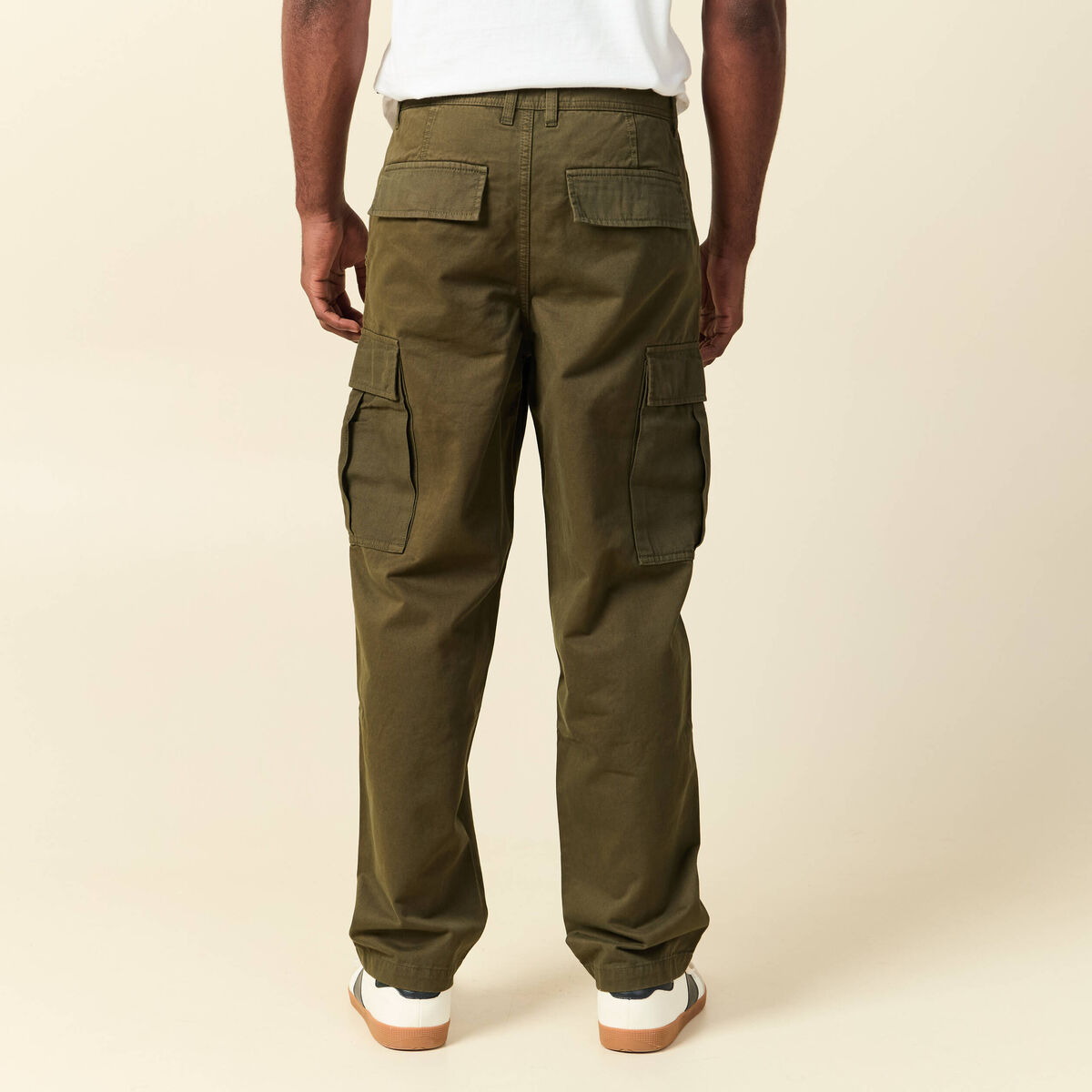 Pantalon cargo battle bi-mati&egrave;re coton vert kaki homme