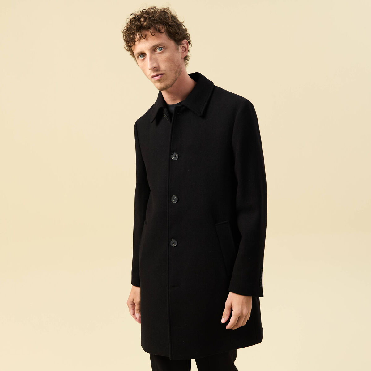 Manteau droit long manches longues noir homme