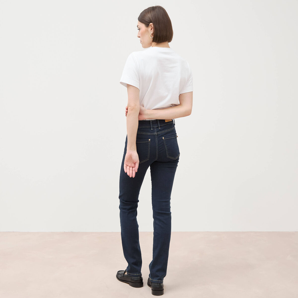Jeans regular 5 poches denim brut rinse femme