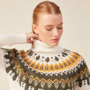 Pull manches longues col roulé ecru femme