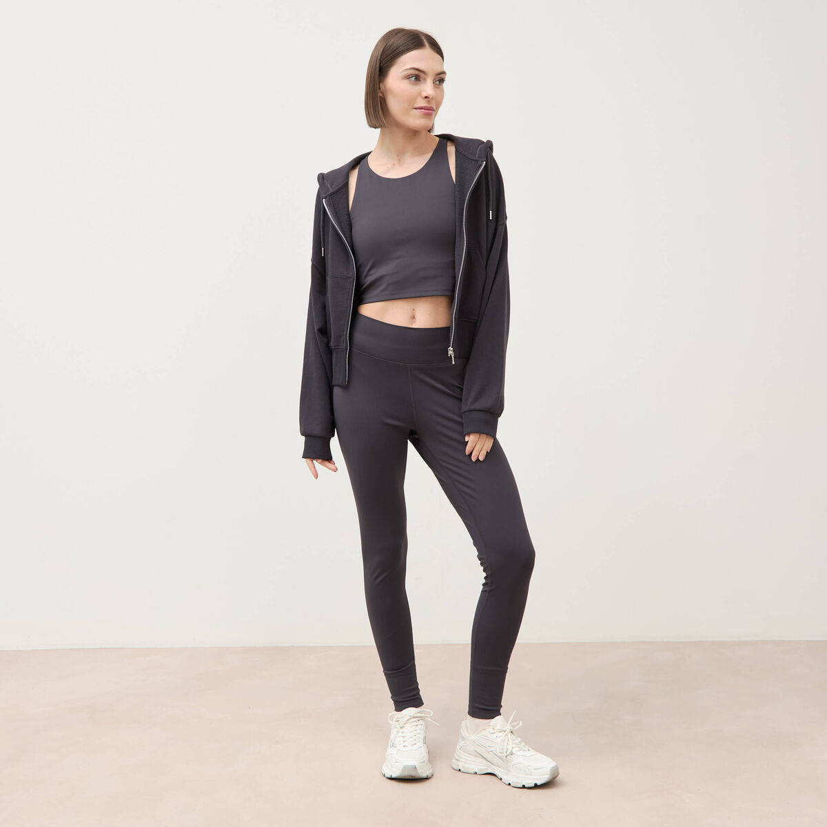 Sweat boyfriend &agrave; capuche gris fonc&eacute; femme