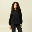Chemise manches longues broderie coton noir femme