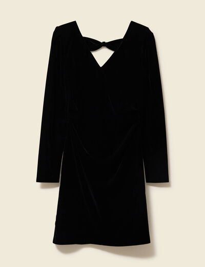 Robe manches longues en velours noir femme