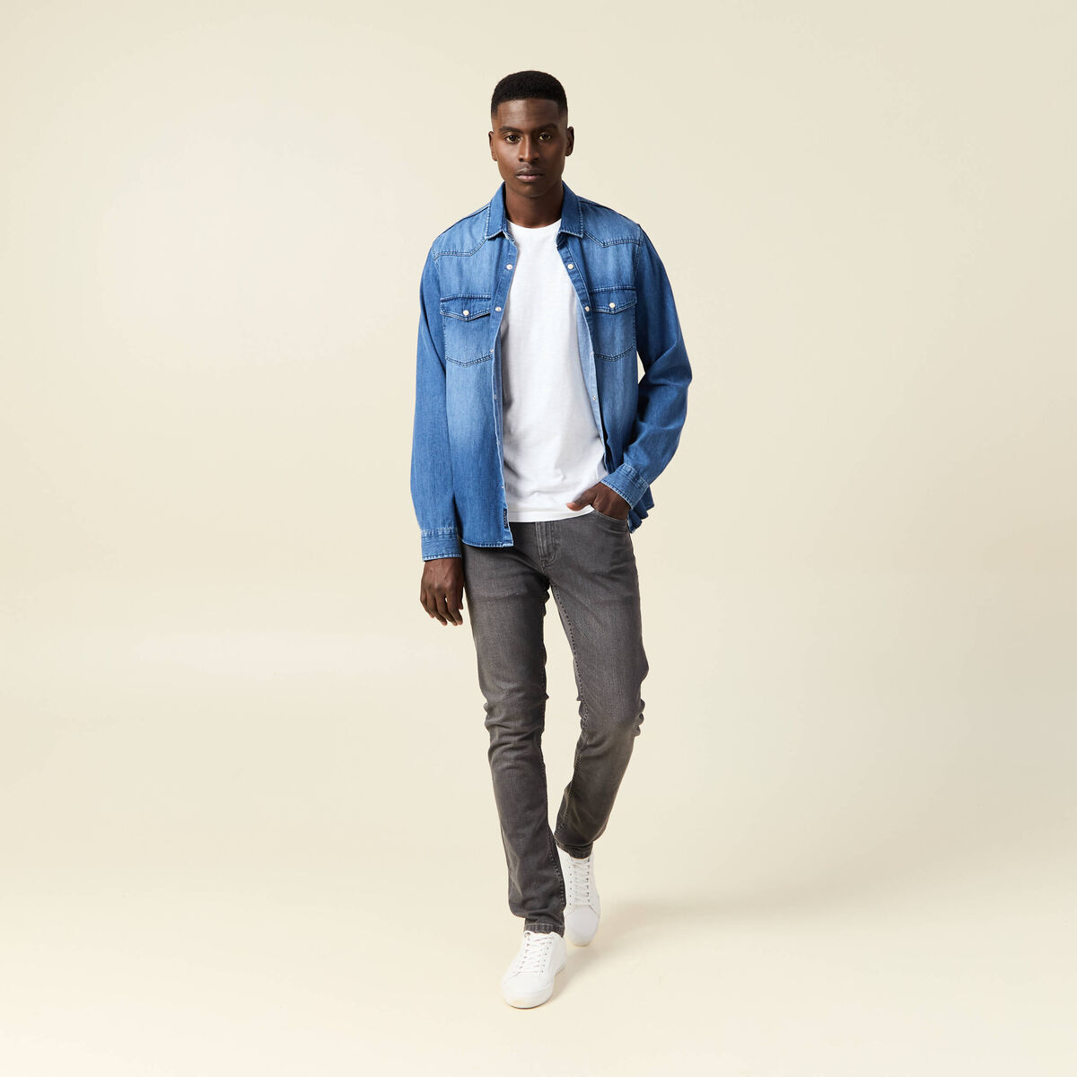 Jeans slim longueur 32 denim gris homme