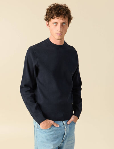 Pull fin manches longues col rond bleu marine homme