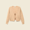 Gilet col V manches longues n&oelig;uds beige femme