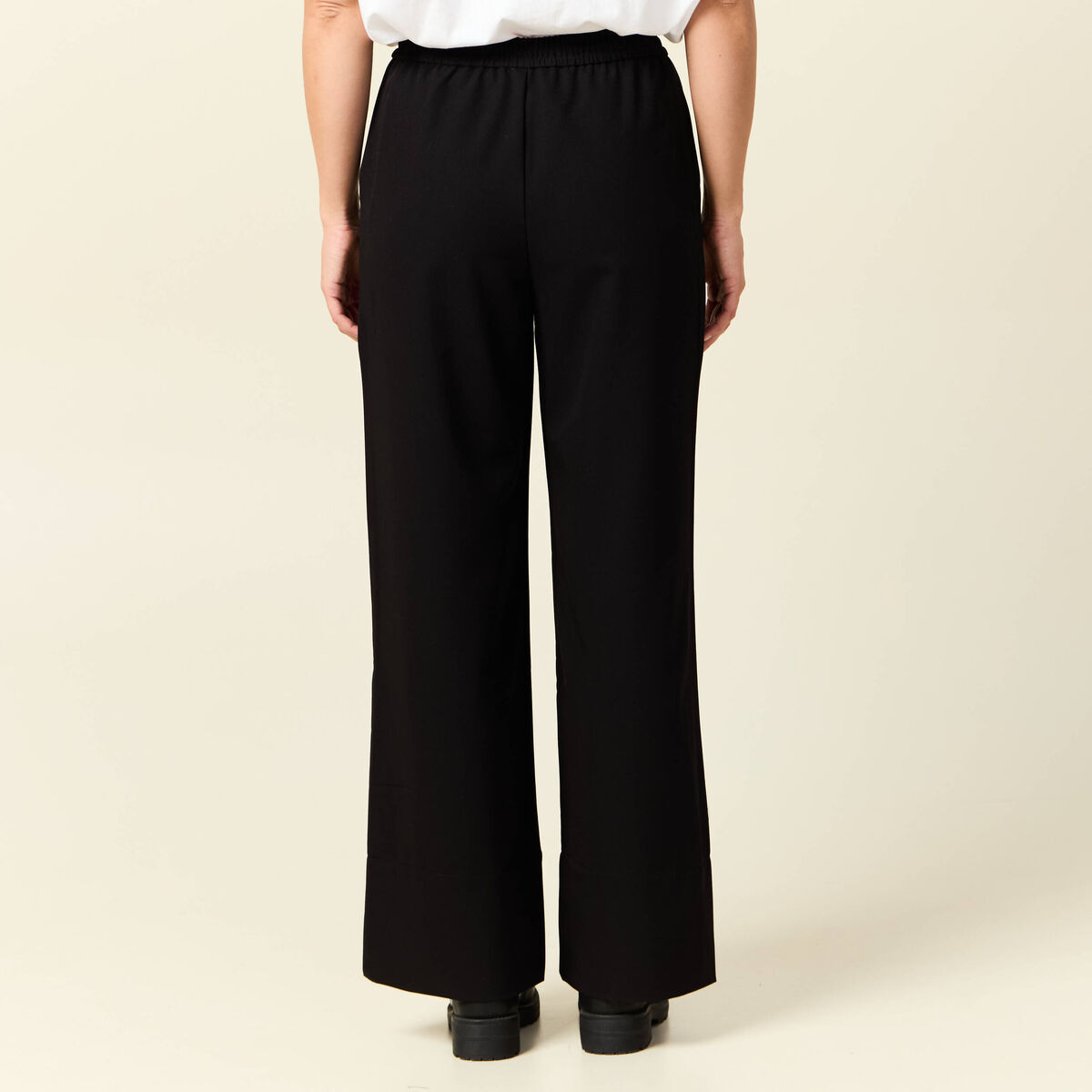 Pantalon large élastiqué noir femme