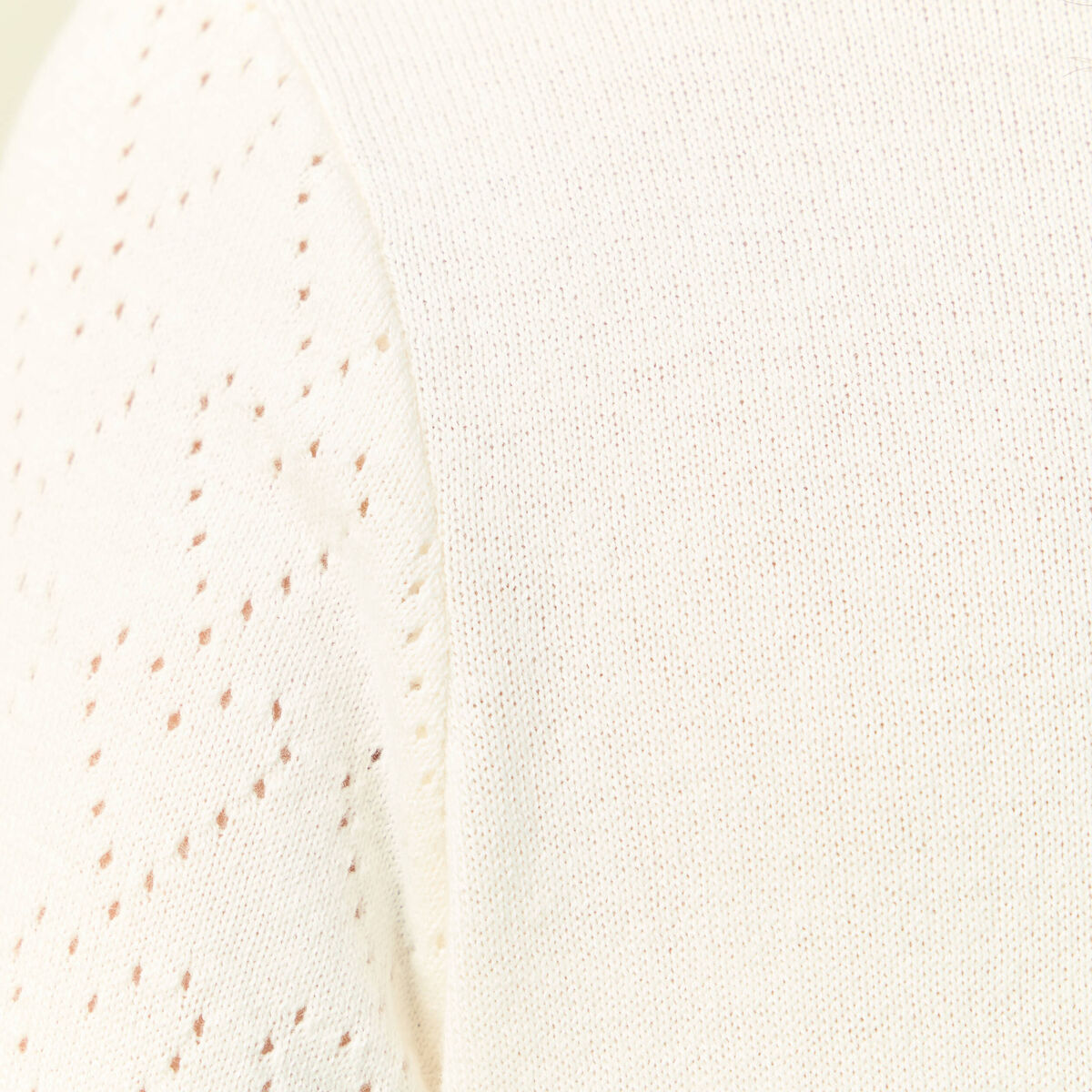 Pull ajour&eacute; manches longues en coton ecru femme