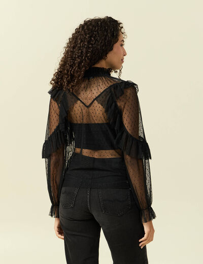 Blouse transparente manches longues noir femme