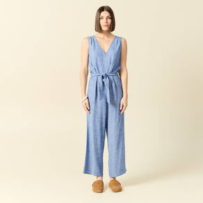 Combinaison pantalon ceinturée bleu femme
