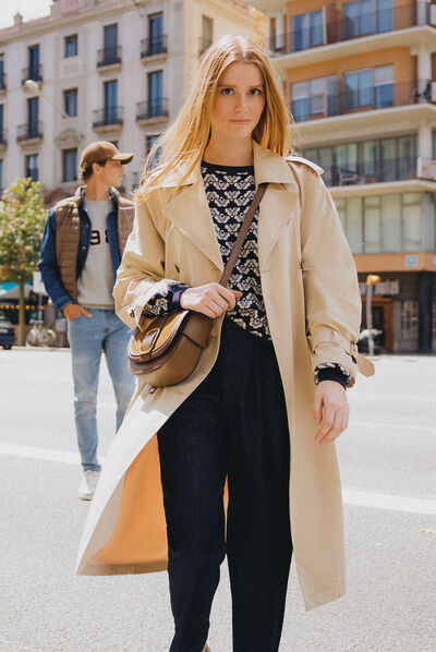 Trench droit long déperlant beige femme