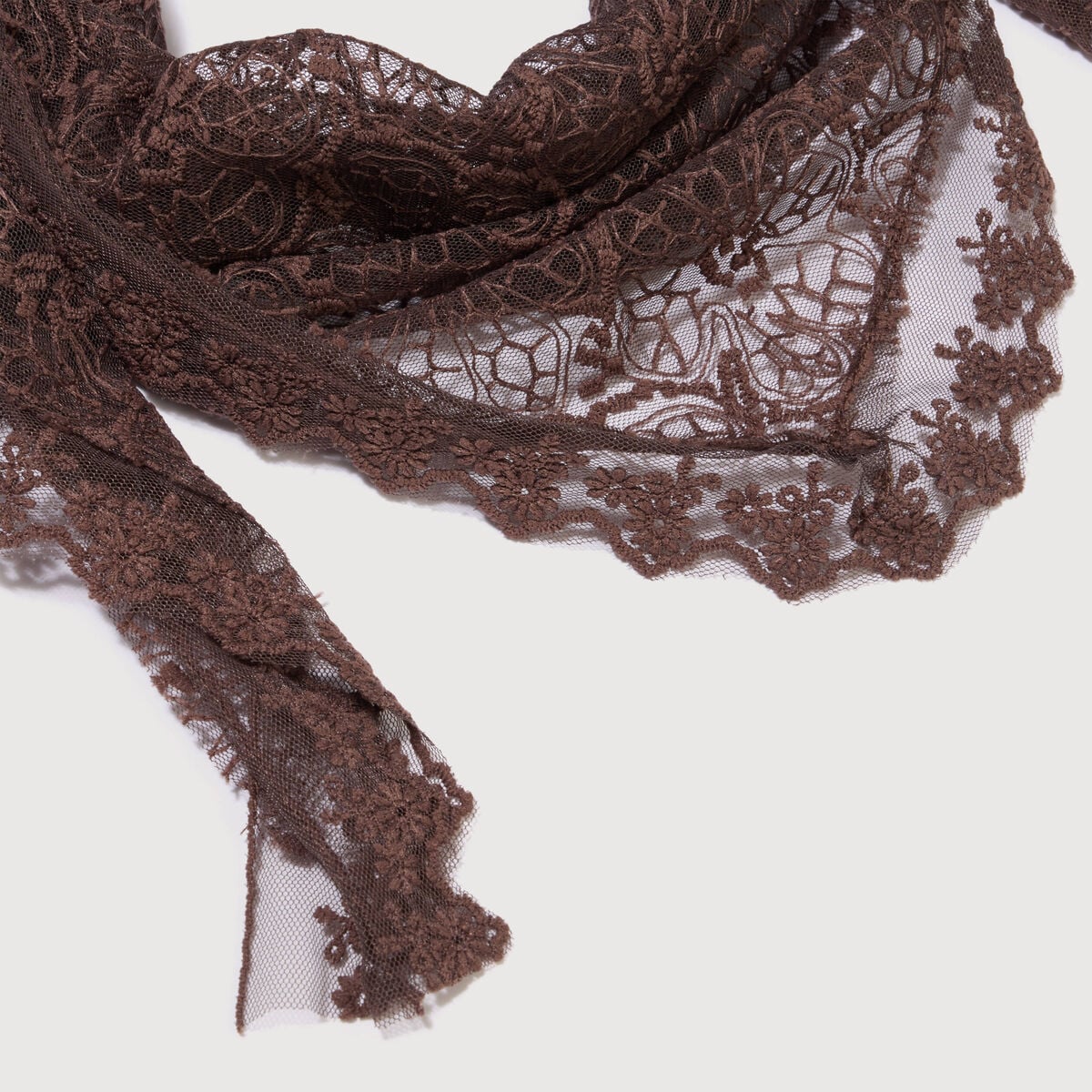 Foulard en dentelle marron fonc&eacute; femme